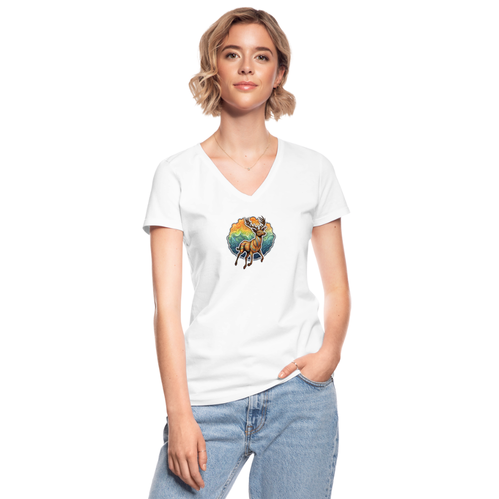 V-Neck T-Shirt  Damen - white